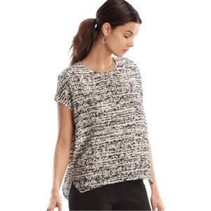 MM Lafleur Didion Top Womens White Black Print Lined Cap Sleeve